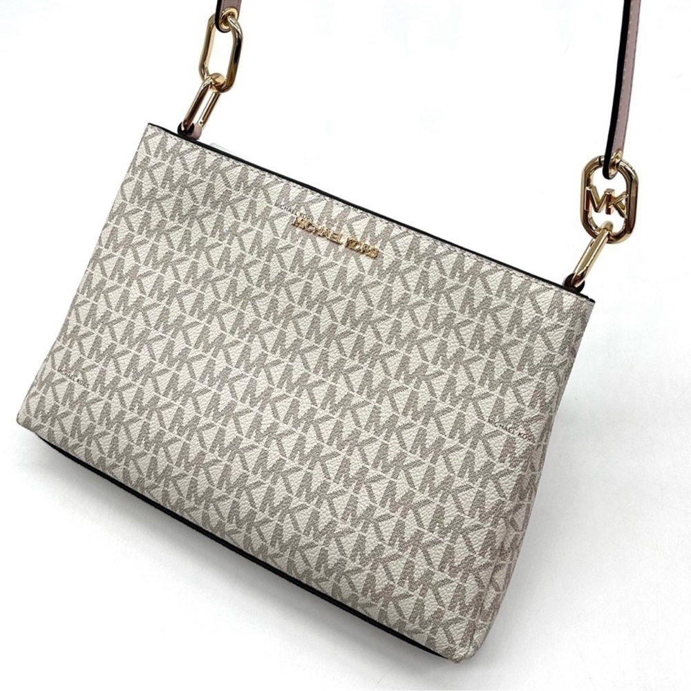 Michael Kors Trisha Medium Triple Compartment Crossbody Bag Vanilla/Light Pink - Picture 5 of 12